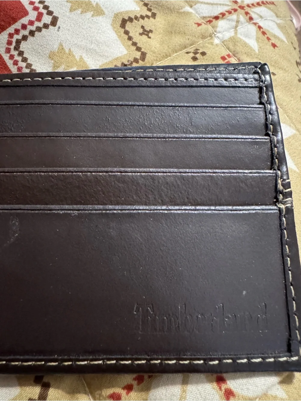 Timberland Black Leather Money Clip Wallet with Contrast Stitching
